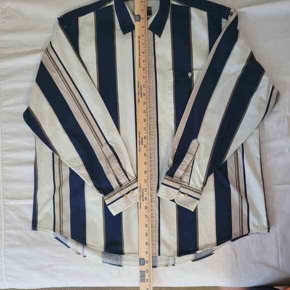 Navy Blue Striped Mens Long Sleeve Trader Bay Shirt Size XL - Picture 10 of 14
